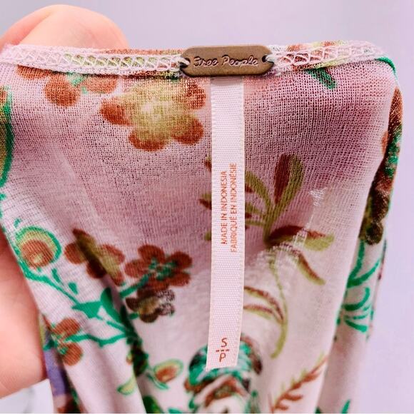 Free People Floral Blouse Raw Hem Womens Size S - Picture 5 of 7